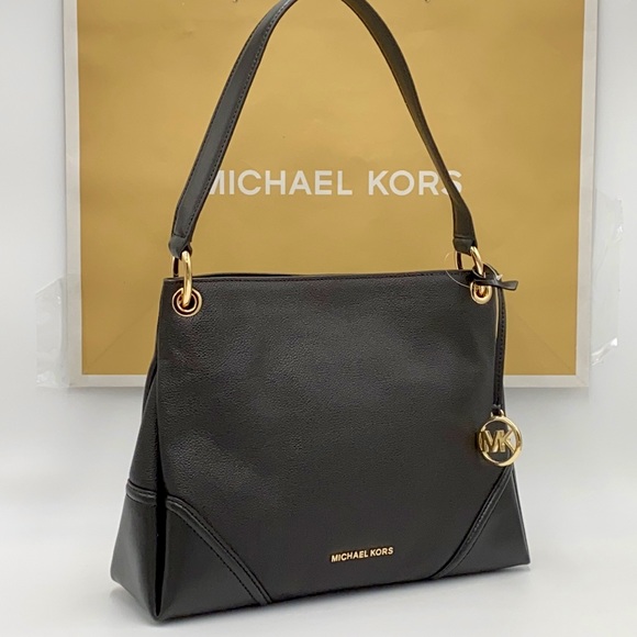 MICHAEL KORS BLACK NICOLE MD PEBBLE SHOULDER BAG - Picture 2 of 16